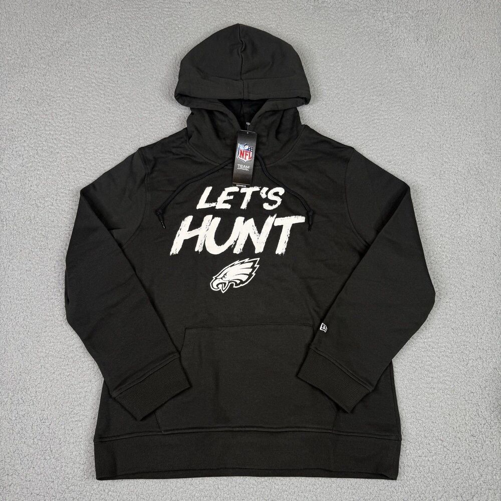 Philadelphia Eagles Hoodie Womens Large Black New Era Lets Hunt Fleece Pullover